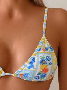 Swim Vcay Women's Spring/Summer Beach Random Print Cute Casual High Cut Pants Bikini Set - Multicolor - View 5