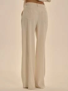 MUSERA Mid Rise Tailored Long Wide Leg Trousers Only Summer Sexy Elegant Prom Vacation Occasion Tales Of A Muse - Apricot - View 4