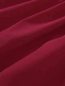 SHEIN 女婴撞色蕾丝彼得潘领短款泡泡袖可爱连衣裙 - 酒紅色 - 查看 5