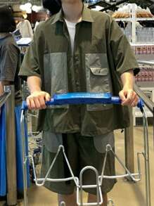 DAZY Summer Cargo Green Pocket Men's Shirt Set - Army Green - View 4