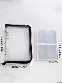 1 件纯色透明活页相册，带拉链，简易多层照片卡盒，用于照片、卡片存储，返校，返校，学校用品 - 黑色 - 查看 5