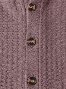 Manfinity RelaxMax Men's Casual Dusty Purple Long Sleeve T-Shirt With Keyhole Neckline And Drawstring Detail - Dusty Purple - View 3