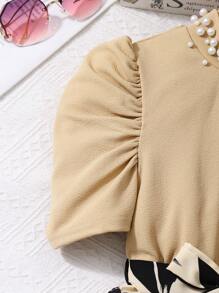 SHEIN Girl's Casual Print Pattern Cinched Waist Long Dress, Suitable For Everyday Wear And Commuting - Multicolor - View 6