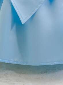 SHEIN Glamorique Kids 女婴花朵婚纱，高端缎面亮面面料，喇叭裙，为家庭聚会、派对、婚礼定制，饰有亮片和 3D 花卉装饰，合身 - 藍色 - 查看 5