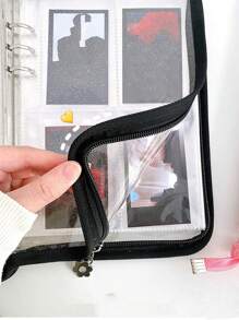 1 件纯色透明活页相册，带拉链，简易多层照片卡盒，用于照片、卡片存储，返校，返校，学校用品 - 黑色 - 查看 3