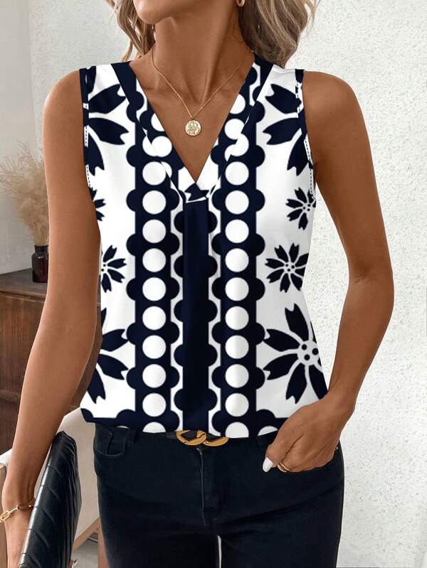 SHEIN Clasi Women Casual Sleeveless Floral Print Shirt, Summer