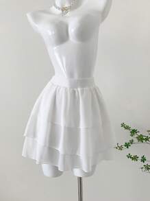 Chiquease Conjunto de 2 Peças com Top Elegante de Chiffon Ombro à Mostra Assimétrica e Saia Rodada, Primavera/Verão