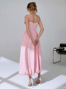 CLARA VERO Women Solid Color 3D Rose Detailed Dress - Pink - View 2