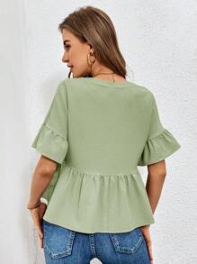 SHEIN Essnce Casual Home Wear Textured Half-Placket Ruffled Collar Blouse