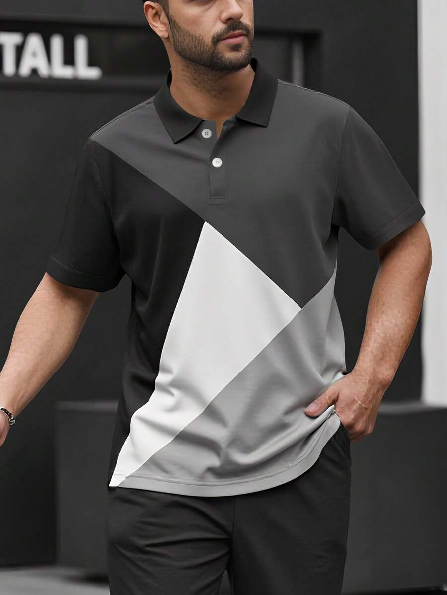 Manfinity Homme Plus Size Men's Colorblock Short Sleeve Casual/Office POLO Shirt