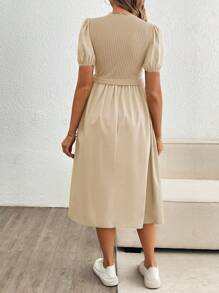 SHEIN Puff Sleeve Fitted Maternity Dress, Elegant Dress - Apricot - View 2