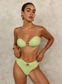 Swim Lushoire Women's Luxury Sexy Diamond Decor Bandeau Bikini Set