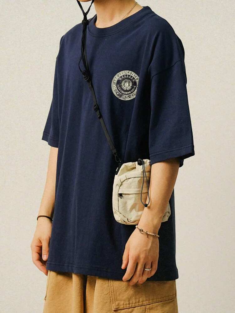 Summer Letter Print Blue Men T-Shirt, Simple & Fashionable, Suitable For Summer