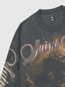 ROMWE MEN Street Life Men's Street Graphic Print Pullover Tee, Suitable For Casual Wear, Spring/Summer, Fall, 2000s Style