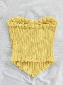 Soleia Plus Size Women's Spring White Knitted Tube Top With Pearl Buttons, Romantic Undershirt - Mustard Yellow - View 2