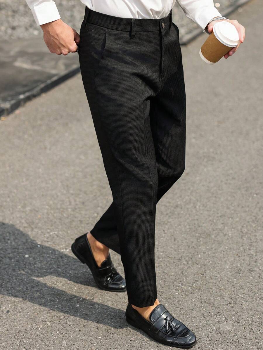 Manfinity Bizformal Herren einfarbige Anzughose mit Zahnstocherdesign und gerader Passform für den Lässig-Stil