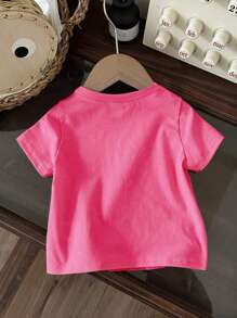 Baby Girl Punk Racing Round Neck Printed Cool And Versatile Casual Top - Hot Pink - View 4