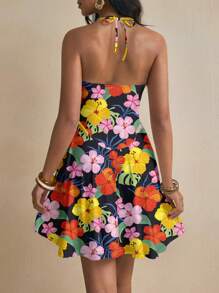 Whitebread Flower Print Vacation Spaghetti Strap Summer Beach Women Short Dress - Multicolor - View 2