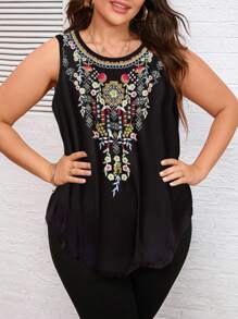 SHEIN LUNE Débardeur de mode minimaliste grande taille, pour le loisir et le port quotidien. Top d'été pour femmes, adapté pour les vacances, les concerts, les styles bohèmes/bohos, les festivals rave. Top graphique d'été