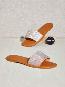 SHUZIA Wide Fit Rhinestone Flat Sandals Holiday Vacay Vibe For And Summer Shoes Spring Shoes Spring Break Easter Mother's Day Present - Silver - View 7