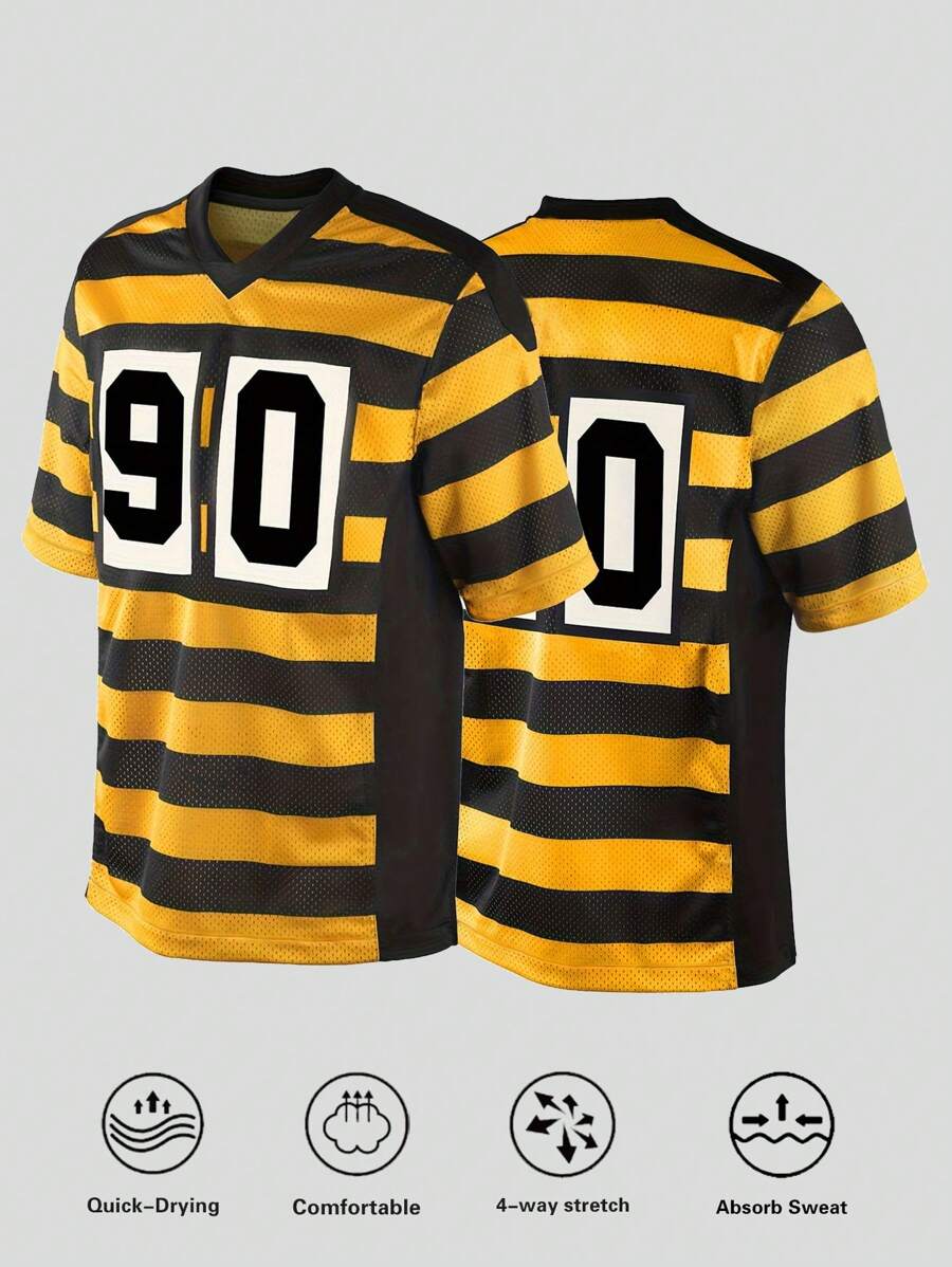 Manfinity Sport Corelite Men's Number & Striped V-Neck Short Sleeve Activewear T-Shirt - Yellow - View 1