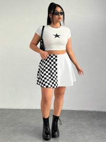 SHEIN EZwear Falda de talla grande de verano casual de patchwork a cuadros