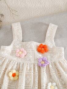 Cozy Pixies Baby Girl 3D Flower Decor Round Neck Sleeveless Waist Cinching Dress - Multicolor - View 6