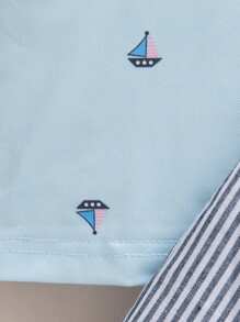 Souflis Souflis New Toddler Boys Summer Simple Fashion Polo Shirt With Ribbed Collar And Cuffs, Cute Boat Print And Striped Shorts, Stylish Suit - Multicolor - View 4