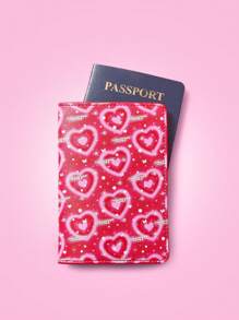 THE POWERPUFF GIRLS X SHEIN 心形与字母印花时尚护照夹 - 紅色 - 查看 1