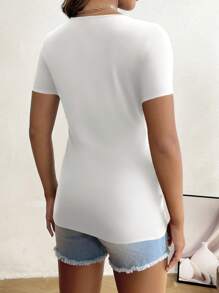 SHEIN Maternity & Nursing Solid Color Twist Front Short Sleeve Top, For Summer