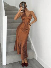 SHEIN Essnce 女士优雅圆点印花超长吊带裙