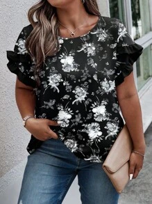 INAWLY Solva Plus Size Women Short Sleeve V-Neck Bell Sleeve Blouse