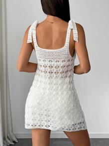 Chiquease Women's Summer Hollow-Out Sheer Adjustable Strap Tie Up Knit Casual Oversized Camisole Sweater