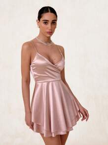 Glamine Women Solid Color Fashionable Deep V Sexy Pleated Slip Dress, Prom Dresses For Woman Prom Dresses For Woman Women Formal Birthday Dresses For Women Women Formal Prom Dresses For Ladies Homecoming Dresses For Women - Pink - View 4