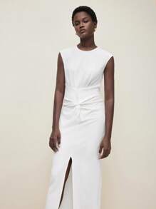 BizChic New Spring/Summer Women Elegant White Sleeveless Open Shoulder Split Dress For Daily, Work, Date, Commute, Vacation, And Wedding Season - Apricot - View 4