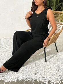 SHEIN Frenchy 2 Pcs Plus Size Sleeveless Solid Color Camisole Top And Pants Set, Minimalist And Fashionable, Suitable For Summer