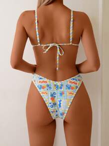 Swim Vcay Women's Spring/Summer Beach Random Print Cute Casual High Cut Pants Bikini Set - Multicolor - View 2