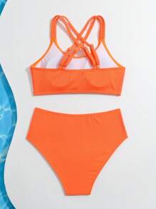 SHEIN Teen Girls' Cut-Out Back Strap Bikini Set