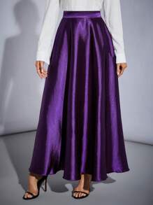 SHEIN Tall 高腰纯色喇叭裙派对女式大码下摆半身裙 - 紫色 - 查看 7