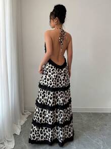 Breezaya 露背豹纹黑色蕾丝边沙滩裙 - 彩色 - 查看 2