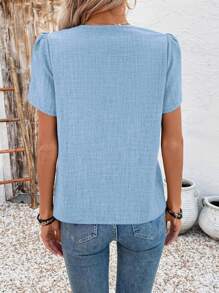 EMERY ROSE Women's Elegant Casual Collar Flower Patchwork Petal Sleeve Shirt