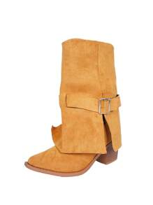 Styleloop Women's Fashion Simple Pointed Toe Chunky Heel Sock Boots