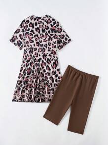 Swim Shayni Mulvani Print 2 Pieces Burkini Swimwear Set - Top With All-Over Print And Solid Color Cycling Shorts For Summer Beach Vacation