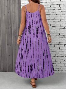 SHEIN VCAY Plus Size Casual Tree Bark Print Sleeveless Dress - Purple - View 2