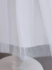 SHEIN Glamorique Kids Baby Girl Jacquard Mesh Puff Sleeve Princess Dress Baby Girl Dress Wedding Baby Elegant Dress Wedding Dress For Baby Girl Flower Girl Dress Baby Girls Partywear - White - View 5