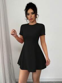 Elenzga Rochie midi roșie nouă vintage, cu gât rotund măgulitor pentru femei, de Ziua Îndrăgostiților