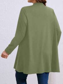 Plus Size Women Asymmetrical Hem Loose Casual Commuter Jacket - Green - View 2