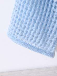 Elladie kids Young Girl Plain Round Neck Hollow-Out Loose Sweater, Long Sleeve - Baby Blue - View 3