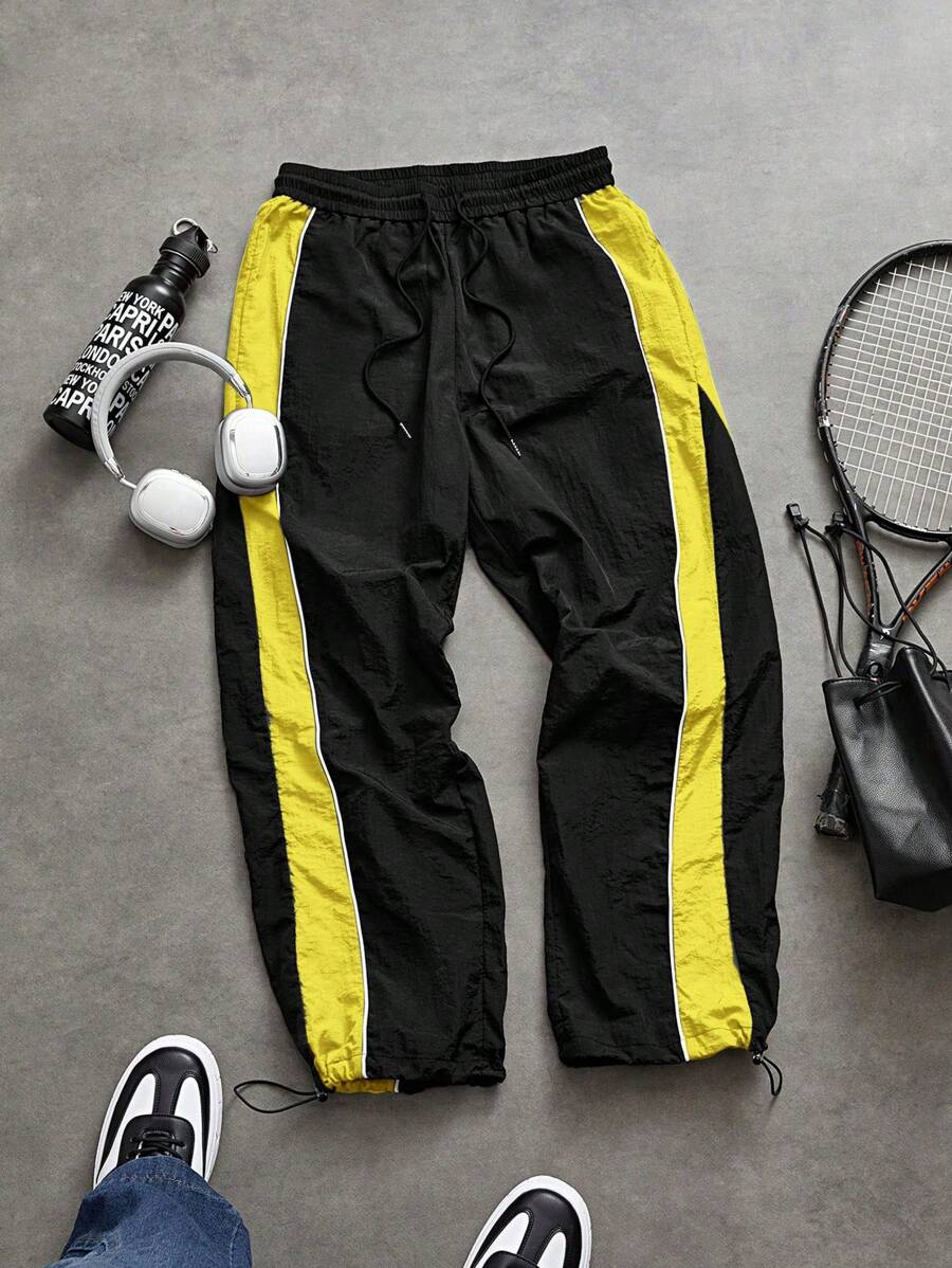 Sport MetroGents Pantalones deportivos de hombre con cintura con cordón, parches de color en contraste y transpirables para el otoño - Multicolor - Ver 1