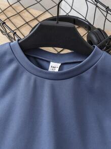 Tween Boy Buy 4 Get 2 Free, 6pcs/Set Casual Solid Color Graphic T-Shirts & Contrast Letter Elastic Waist Shorts, Suitable For Outdoor, School, Street, Party And Home Casual Wear In Autumn And Spring, Great Value